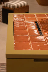 Customised Green Table with Orange Tile Top