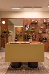 Customised Green Table with Orange Tile Top