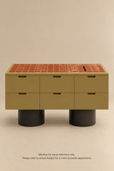 Customised Green Table with Orange Tile Top
